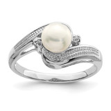 Sterling Silver Rhodium-Plated 0.01ct Diamond and Cultured Freshwater Pearl Ring, 2 mm, Pave - QR4491