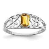 Sterling Silver Rhodium-Plated Citrine Ring, 2 mm, 2 mm Wide, Polished - QR4503CI