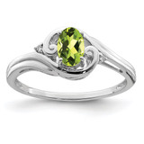 Sterling Silver Rhodium-Plated 0.01ct Diamond & Peridot Ring, 2 mm
