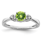 Sterling Silver Rhodium-Plated 0.021ct Diamond and Peridot Round Ring, 2 mm