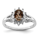 Sterling Silver Rhodium-Plated 0.01ct Diamond & Smoky Quartz Ring, 2 mm - QR4534SQ