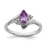 Sterling Silver Rhodium-Plated 0.03ct Diamond & Amethyst Ring, 2 mm - QR4542AM