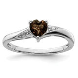 Sterling Silver Rhodium-Plated Smoky Quartz 0.007ct Diamond. Ring, 2 mm