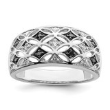 White Night Sterling Silver Rhodium-Plated Black and White 0.128ct Diamond Ring, 3 mm