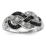 White Night Sterling Silver Rhodium-Plated Black and White 0.19ct Diamond Intertwined Ring, 2 mm