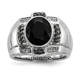 White Night Sterling Silver Black Rhodium-Plated 0.04ct Diamond and Onyx Oval Men'S Ring, 4.8 mm