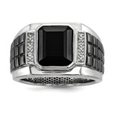 White Night Sterling Silver Black Rhodium-Plated 0.014ct Diamond and Onyx Square Men'S Ring, 15 mm
