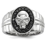White Night Sterling Silver Rhodium-Plated Black 0.4ct Diamond Oval Skull Men'S Ring, 6.5 mm