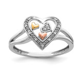 Sterling Silver Rhodium-Plated with Gold-Tone & Rose-Tone Accent 0.044ct Diamond Ring, 2 mm