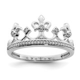 Sterling Silver Rhodium-Plated 0.13ct Diamond Crown Ring, 2 mm