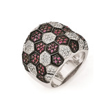 Sterling Silver & Black Rhodium Lab-Created Ruby & Cubic Zirconia Ring, 19 mm