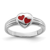 Sterling Silver Rhodium-Plated Polished & Red Enameled Heart Children'S Ring, 2 mm