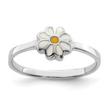 Sterling Silver Rhodium-Plated White & Yellow Enameled Daisy Ring, 1.5 mm