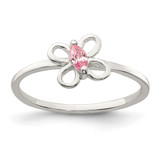 Sterling Silver Polished Pink Cubic Zirconia Butterfly Ring, 1.3 mm