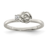 Sterling Silver Clear Cubic Zirconia Rose Kid'S Ring