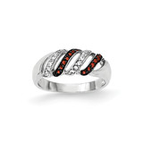 Sterling Silver Polished Cubic Zirconia & Red Glass Stone Ring