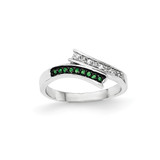 Sterling Silver Polished Cubic Zirconia & Green Glass Stone Ring