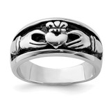 Sterling Silver Rhodium-Plated Antiqued Claddagh Ring, 3.6 mm