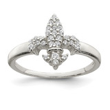 Sterling Silver Polished Cubic Zirconia Fleur De Lis Ring, 2.45 mm
