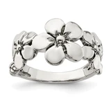 Sterling Silver Polished/Antiqued Flower Ring, 2 mm