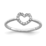Sterling Silver Rhodium-Plated Polished & Textured Cubic Zirconia Heart Ring, 1.5 mm