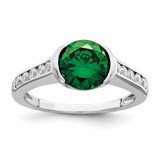 Sterling Silver Rhodium-Plated Green & White Bezel Cubic Zirconia Ring, 2.2 mm