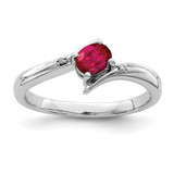 Sterling Silver Rhodium-Plated Ruby and 0.01ct Diamond Ring