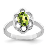 Sterling Silver Rhodium-Plated Peridot Ring, 2 mm, 2 mm Wide, 13 mm Top Length, 10 mm Top Width, Polished