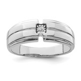 Sterling Silver Rhodium-Plated Men'S Polished 0.03ct Diamond. Ring