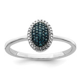 White Night Sterling Silver Rhodium-Plated Blue 0.105ct Diamond Oval Ring, 1 mm