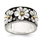 Sterling Silver Antiqued with 14K Gold Centers Daisy Ring