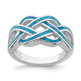 Sterling Silver Rhodium-Plated Blue Lab-Created Opal Inlay Celtic Knot Ring, 2.7 mm