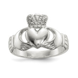 Sterling Silver Polished Cubic Zirconia Claddagh Ring, 3 mm, Flat