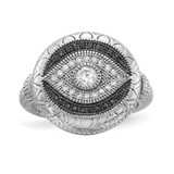 Sterling Silver Rhodium-Plated Black and White Cubic Zirconia Evil Eye Ring