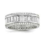 Sterling Silver Rhodium-Plated Baguette & Round Cubic Zirconia Eternity Ring, 7.5 mm, Flat