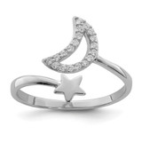 Sterling Silver Rhodium-Plated Cubic Zirconia Moon and Star Ring, 1.75 mm