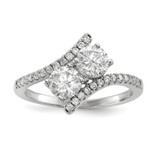 Sterling Silver Rhodium-Plated Cubic Zirconia Two Stone Polished Bypass Ring, 1.55 mm