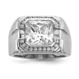 Sterling Silver Rhodium-Plated Men'S Cubic Zirconia Ring, 5.3 mm