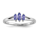 Sterling Silver Rhodium-Plated 3 Stone Tanzanite Ring, Flat