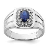 Sterling Silver Rhodium-Plated Men'S Blue Sapphire and White Topaz Ring