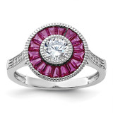 Sterling Silver Rhodium-Plated Polished Lab-Created Ruby and Cubic Zirconia Ring, 1.94 mm