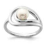 Sterling Silver Rhodium-Plated Polished & Brushed (6-7 mm) Cultured Freshwater Pearl Ring