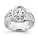 Sterling Silver Rhodium-Plated Oval Cubic Zirconia & Baguettes Halo Ring