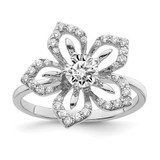 Sterling Silver Rhodium-Plated Cubic Zirconia Flower Ring, 1.83 mm