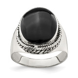 Sterling Silver Polished Black Lab-Created Onyx Ring, 17 mm Top Length, 15.52 mm Top Width, Textured