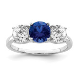 Sterling Silver Rhodium-Plated Lab-Created Spinel & Cubic Zirconia 3 Stone Ring, 1.57 mm