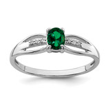 Sterling Silver Rhodium-Plated 0.03ct Diamond Lab-Created Emerald Ring, 1.46 mm