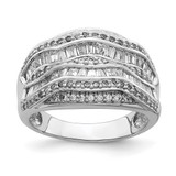 Sterling Silver Rhodium-Plated Fancy Cubic Zirconia Baguette Ring
