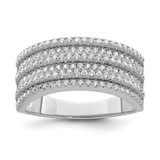 Sterling Silver Rhodium-Plated Cubic Zirconia Wide Band Ring, Domed