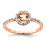 Sterling Silver Rose-Tone Peach Cubic Zirconia Halo Ring, 1.51 mm